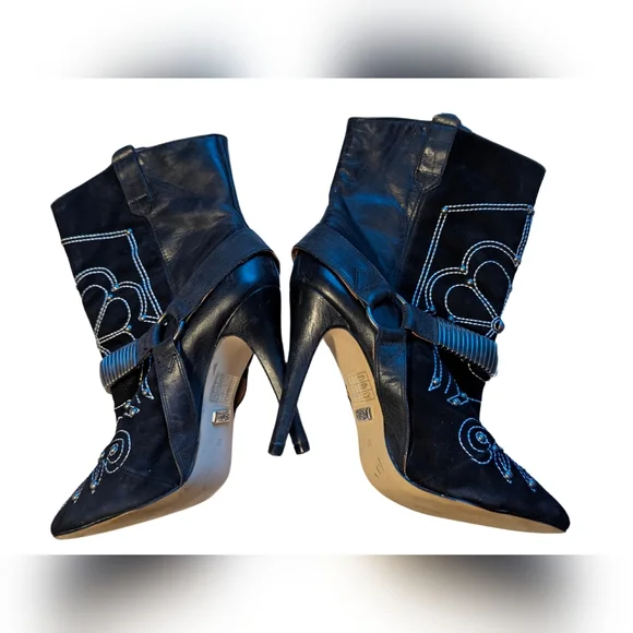 Buffalo London Womens Black Leather Suede Biker Ankle Stiletto Boots Sz 6.5/37 - Picture 5 of 9